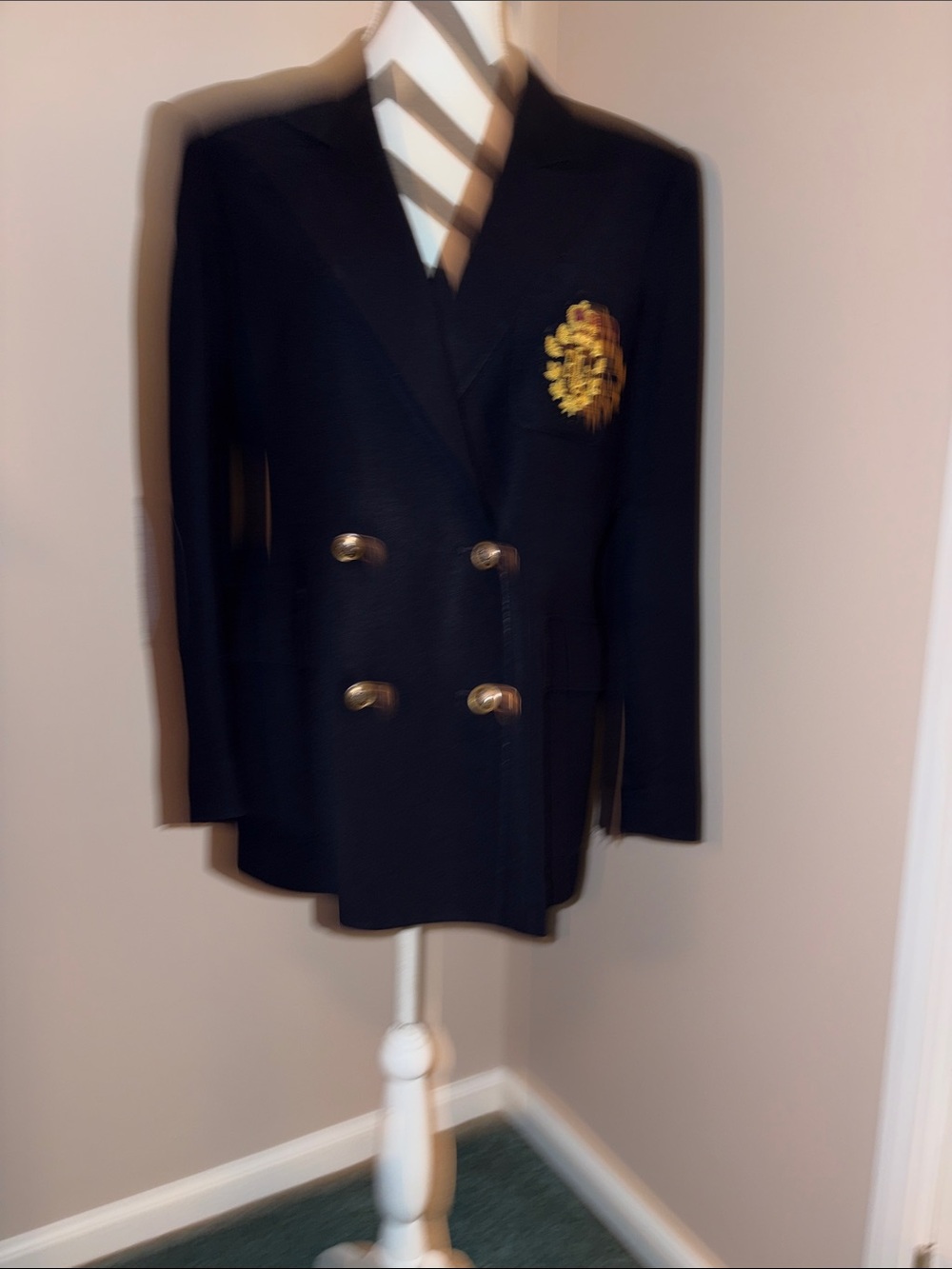 Ralph Lauren Navy Double-Breasted Blazer with Embroidered Crest size 10